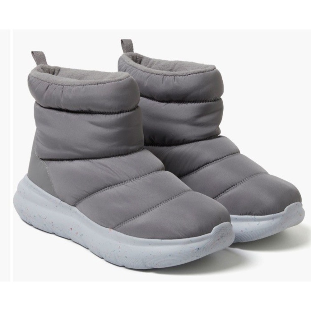 New Dearfoams Men's Texoma Gray Nylon Puffer Bootie Regnr8 Fleece Lined Size 11